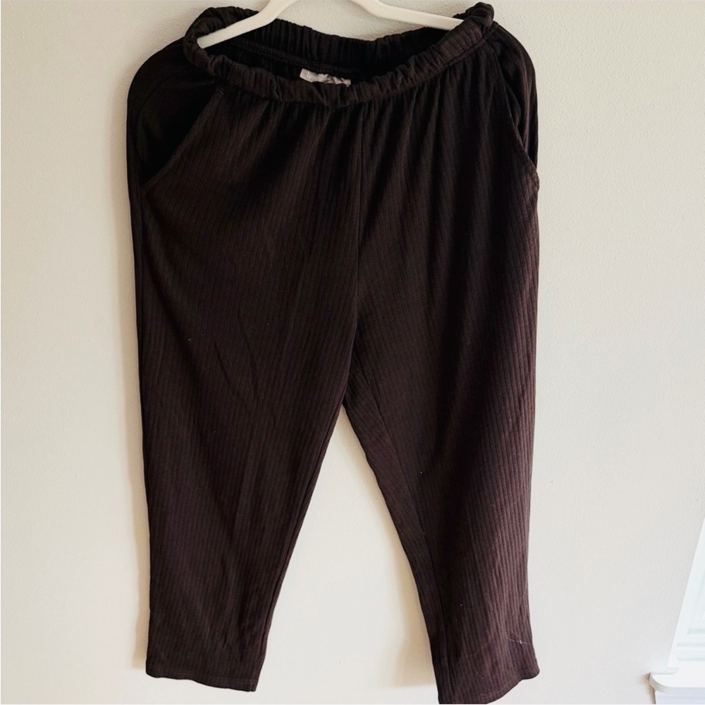 Woman Within Brown Ribbed Knit Elastic Waist Pants